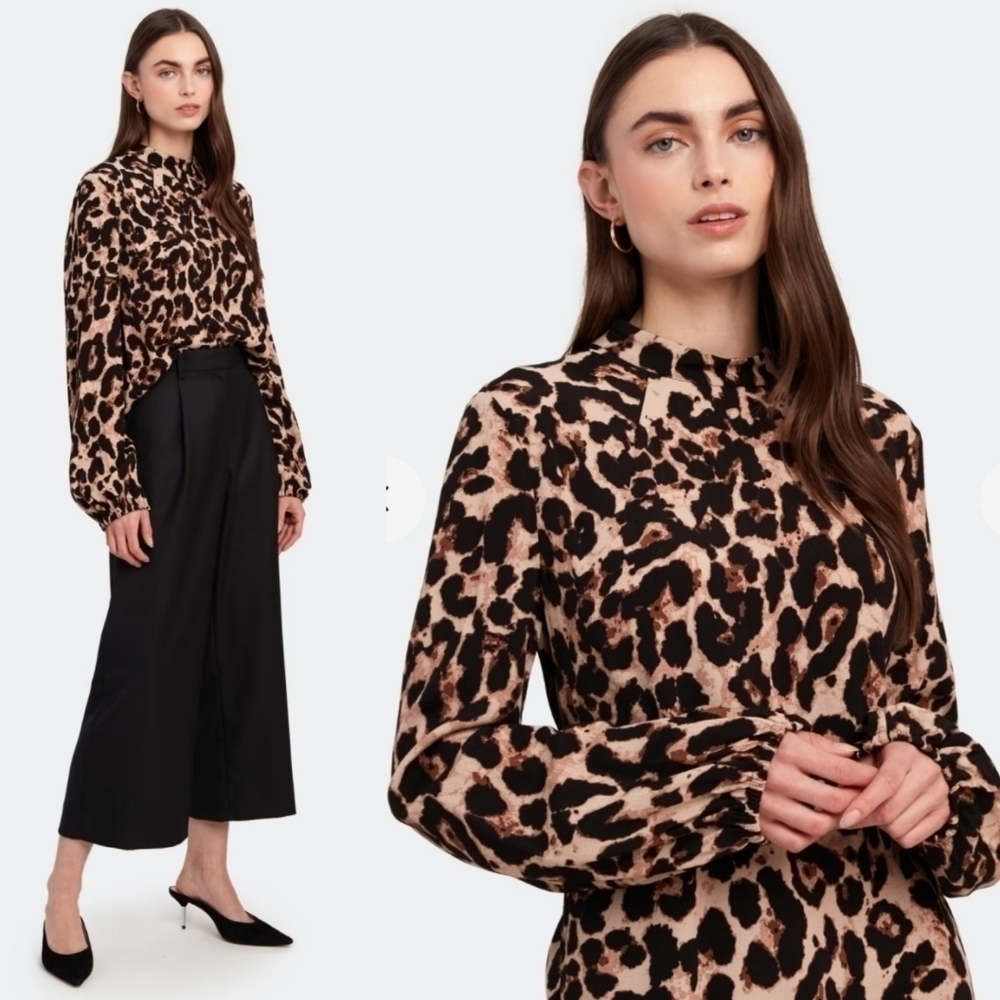 New BAUM UND PFERDGARTEN Mei Blouson Sleeve Leopard Print Top Size 40 FR/10 US